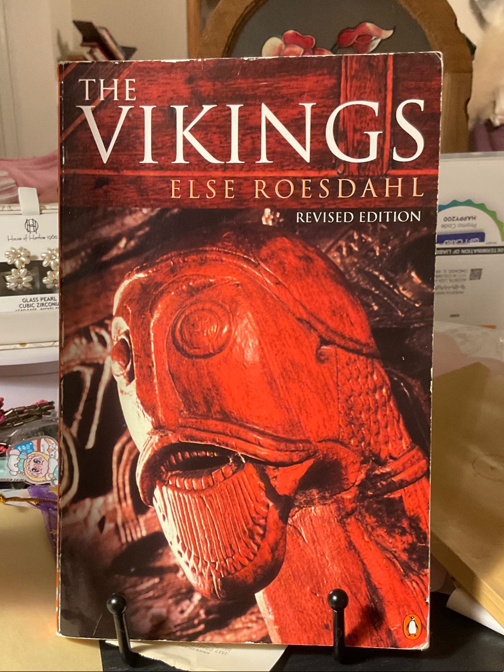 The Vikings Original Penguin Book Cover - Red and Black Viking Sculpture